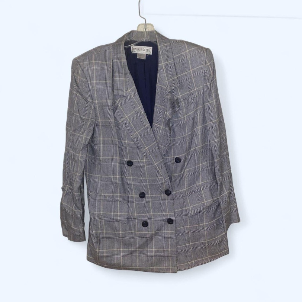 Bankers Club Blazer Women 100% Rayon Gray Size 12
